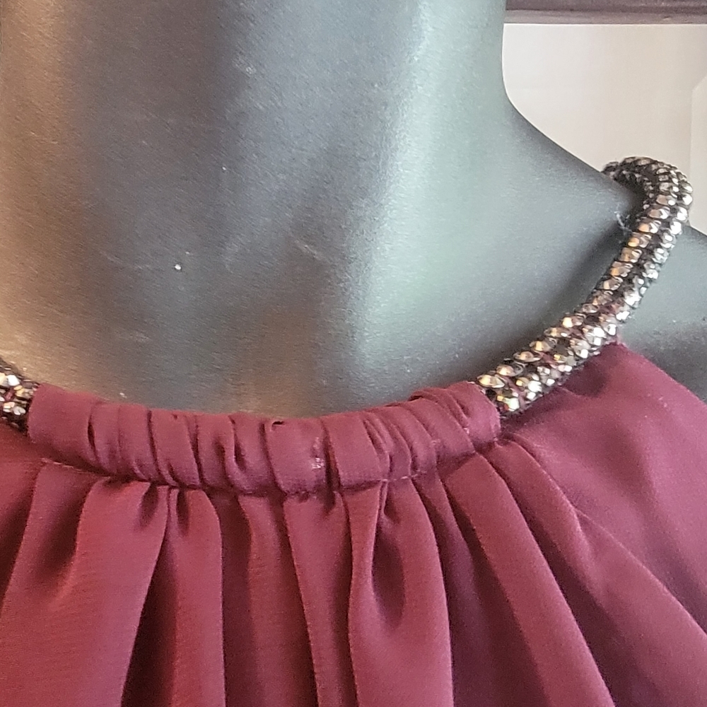 SLNY Fig Burgundy Dress Size 8 Chiffon Woman's Sheath Dressy r27 - Picture 11 of 12